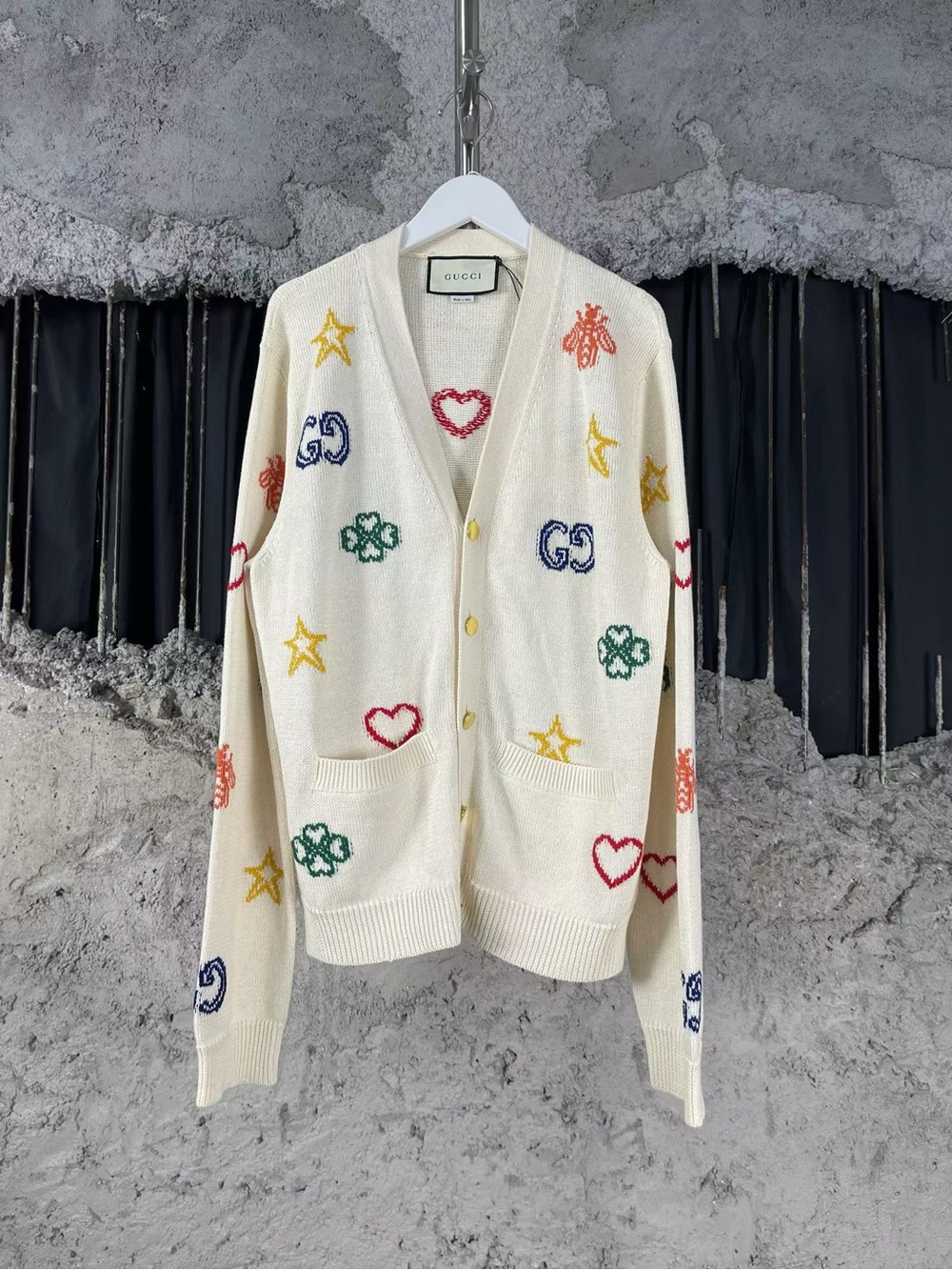 Gucci Cream Cardigan with Multicolor Embroidered Motifs